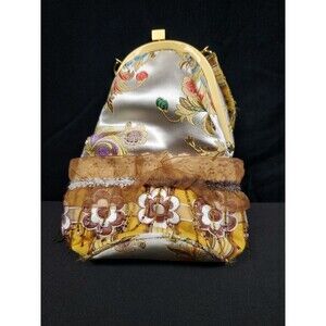 Mademoiselle by Spencer and Rutherford Satin Beaded Floral Handbag Purse Vntg